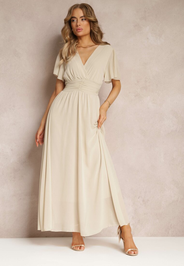 lily rose Rochie Cloche Bej cu Decolteu Petrecut Obillis