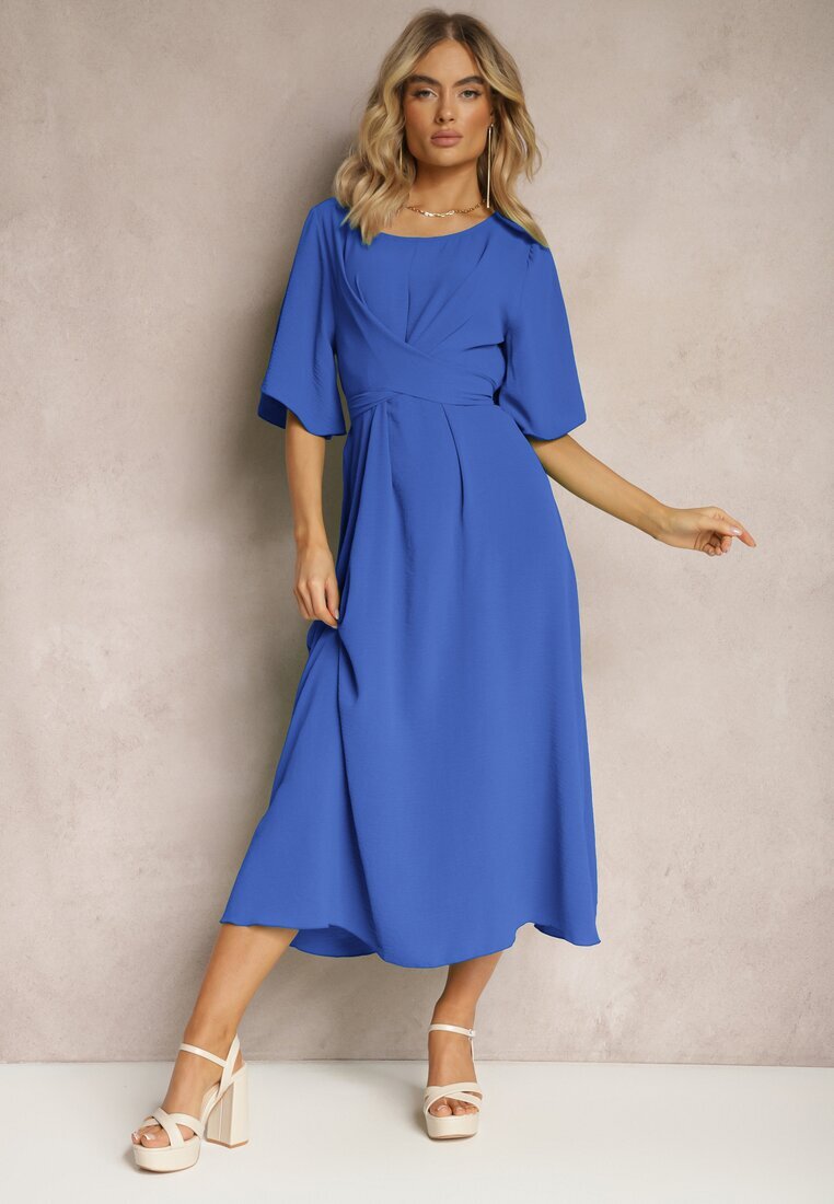 lily rose Rochie Cloș Bleumarin Maxi cu Mânecă Largă și Elastic în Talie Sador