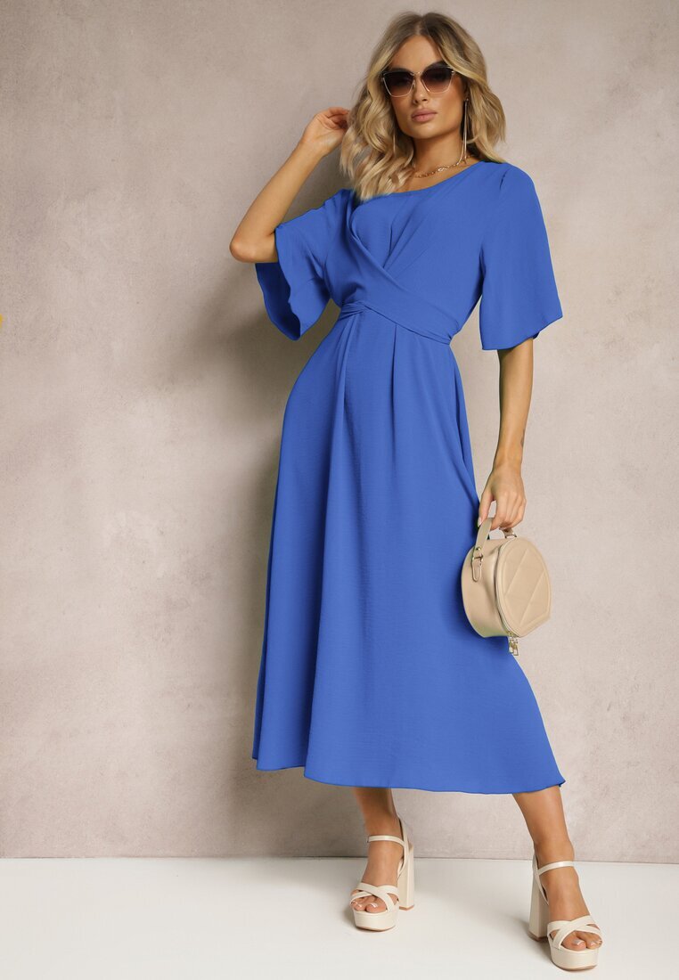 lily rose Rochie Cloș Bleumarin Maxi cu Mânecă Largă și Elastic în Talie Sador