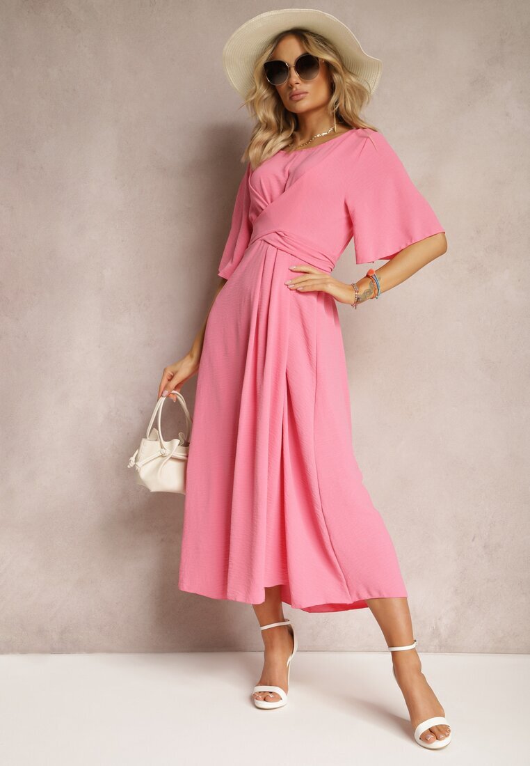 lily rose Rochie Evazată Maxi Roz cu Mânecă largă și Elastic în Talie Sador