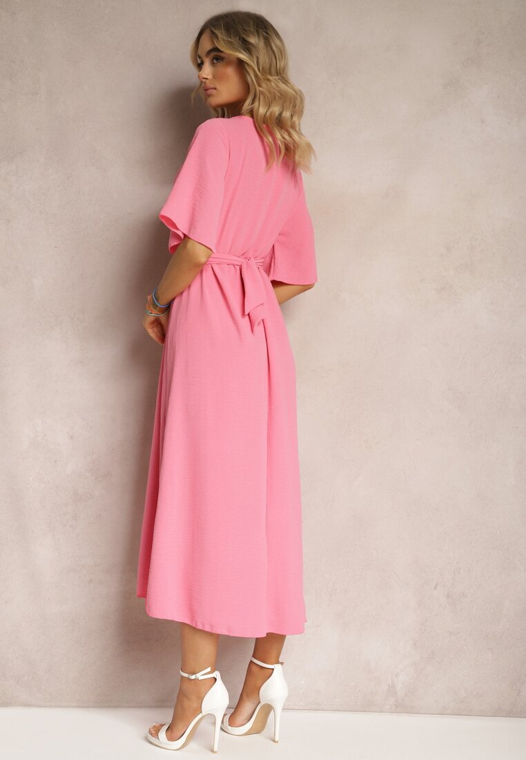 lily rose Rochie Evazată Maxi Roz cu Mânecă largă și Elastic în Talie Sador