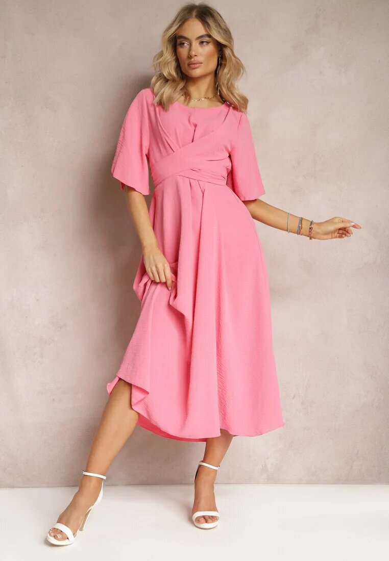 lily rose Rochie Evazată Maxi Roz cu Mânecă largă și Elastic în Talie Sador