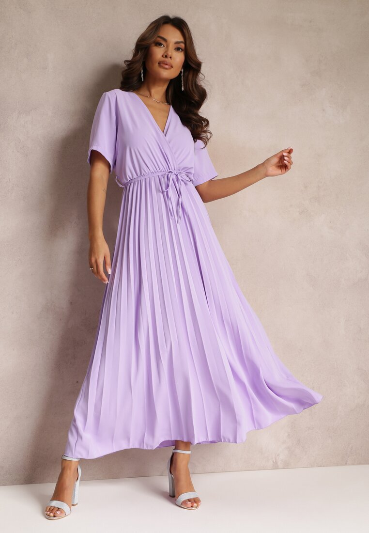 lily rose Rochie Evazată Plisată Violet cu cordon legat Eilemona