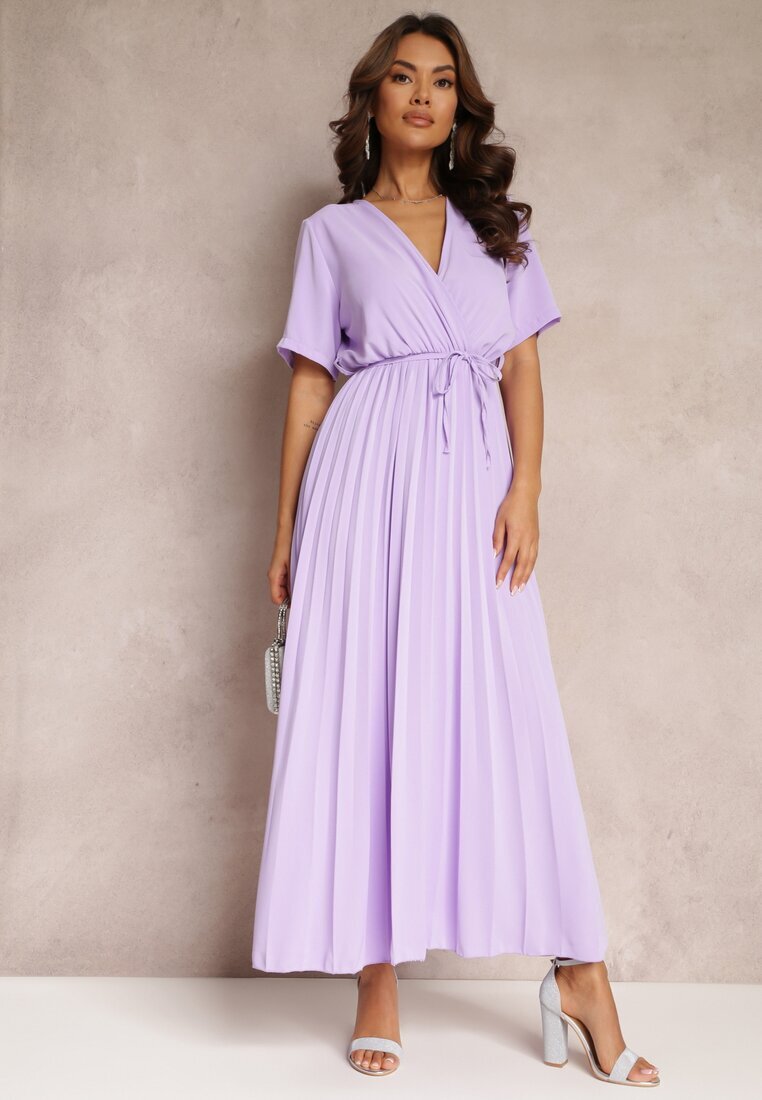 lily rose Rochie Evazată Plisată Violet cu cordon legat Eilemona