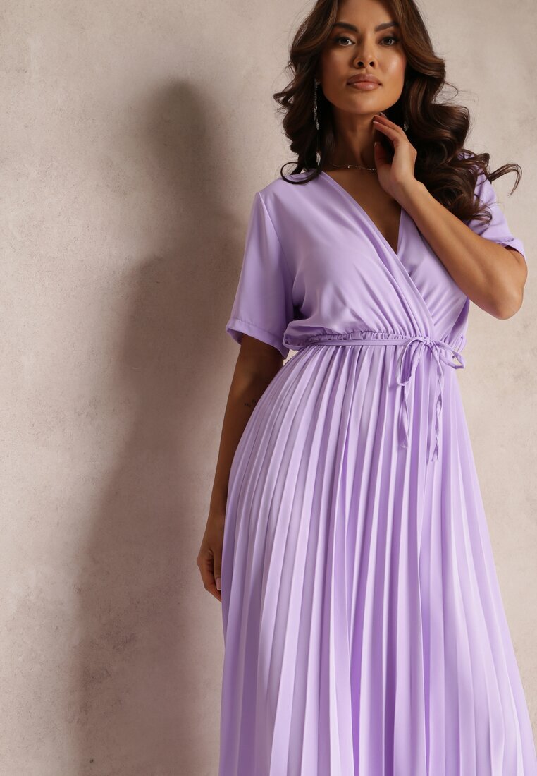 lily rose Rochie Evazată Plisată Violet cu cordon legat Eilemona