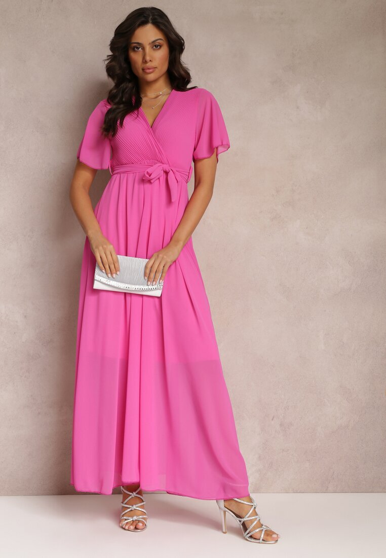 lily rose Rochie Fucsia Plisată cu decolteu petrecut și elastic în talie Dimitris