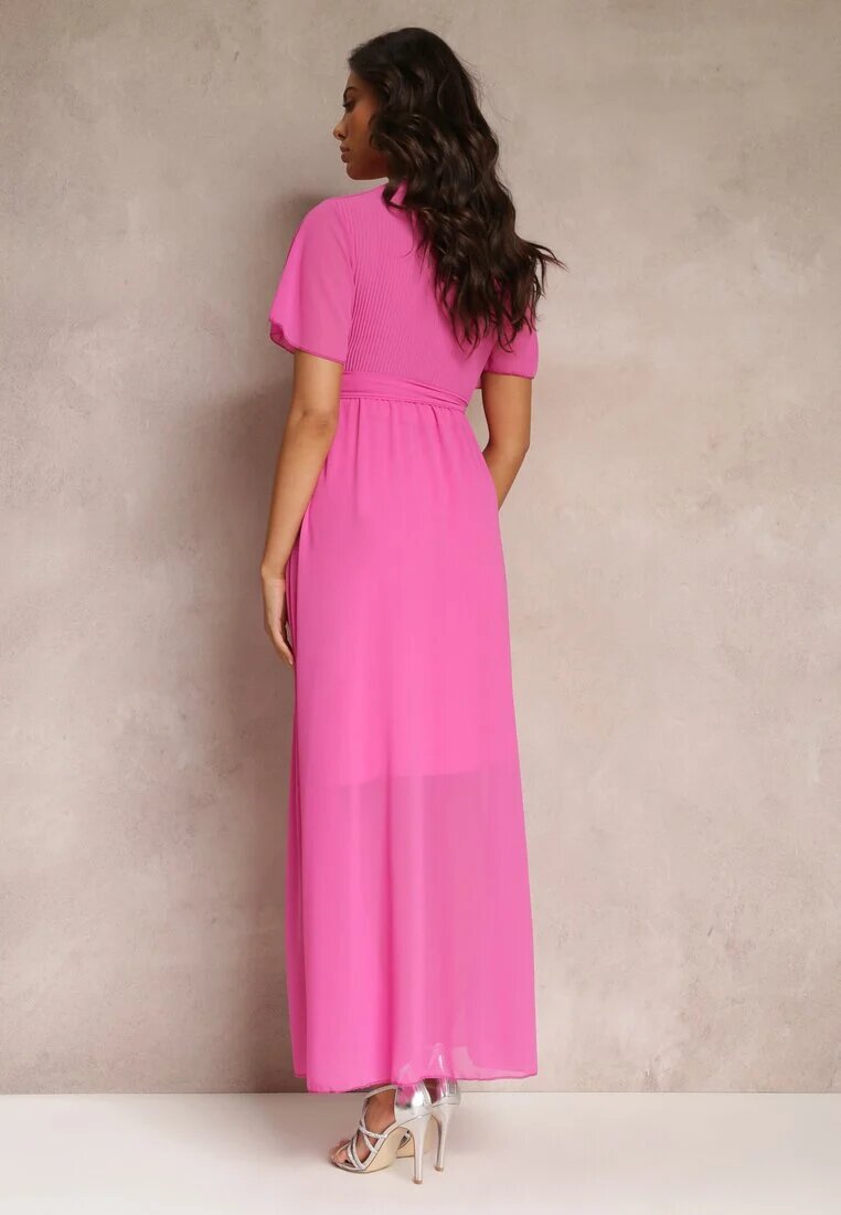 lily rose Rochie Fucsia Plisată cu decolteu petrecut și elastic în talie Dimitris