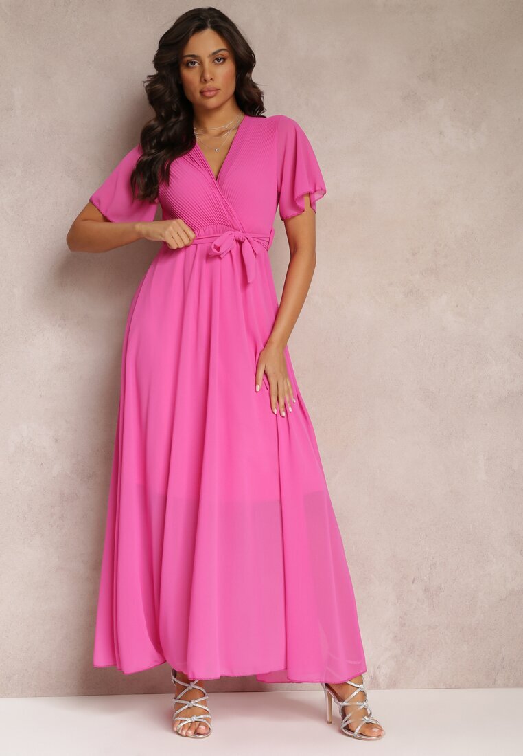 lily rose Rochie Fucsia Plisată cu decolteu petrecut și elastic în talie Dimitris