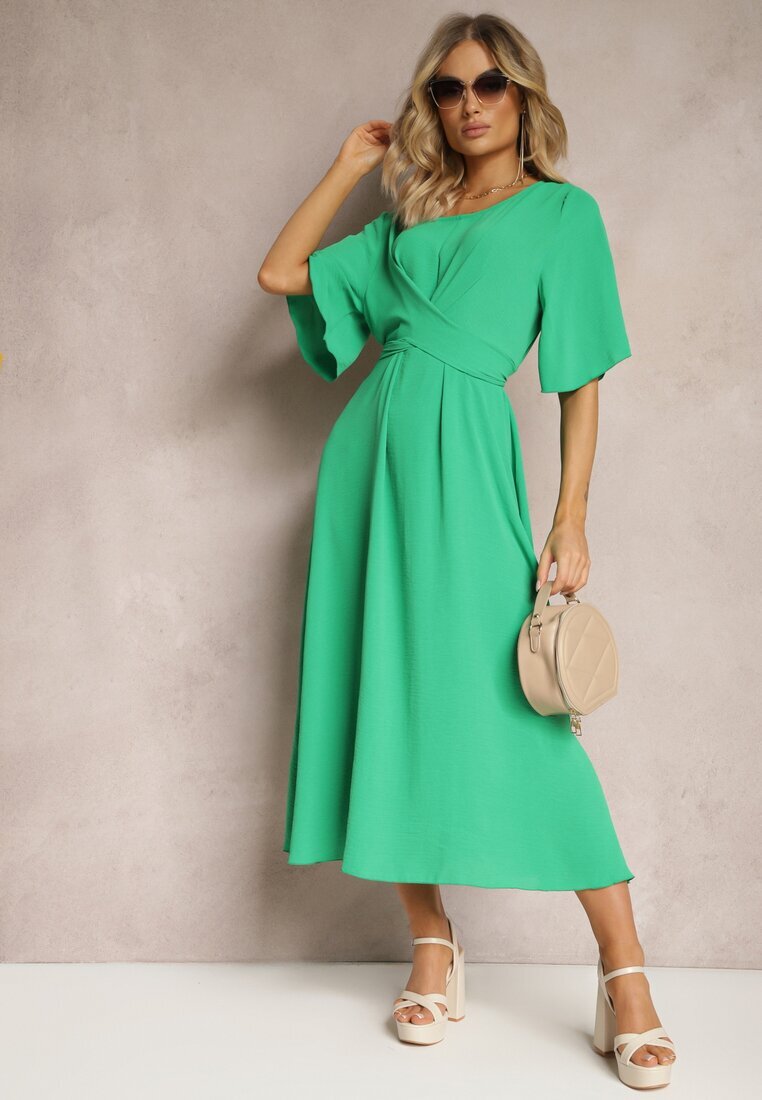 lily rose Rochie Maxi Cloche Verde închis cu Mânecă largă și Elastic în Talie Sador