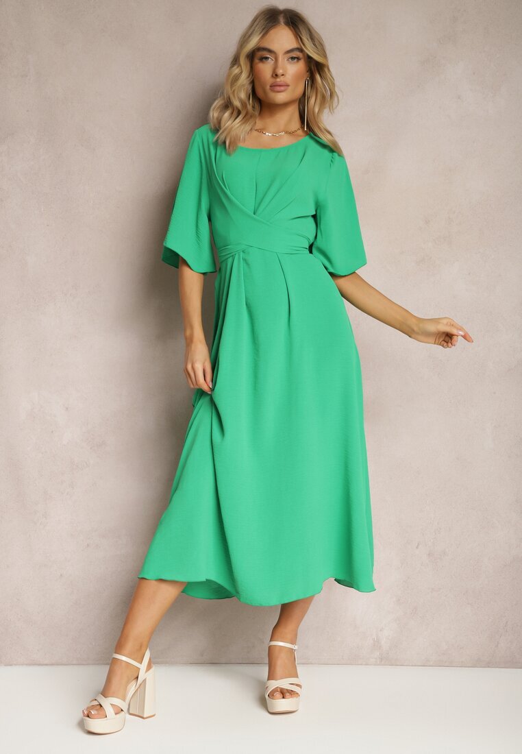 lily rose Rochie Maxi Cloche Verde închis cu Mânecă largă și Elastic în Talie Sador