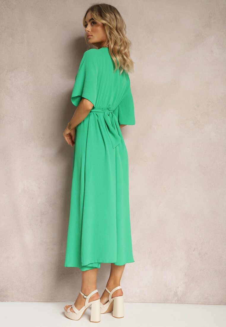 lily rose Rochie Maxi Cloche Verde închis cu Mânecă largă și Elastic în Talie Sador