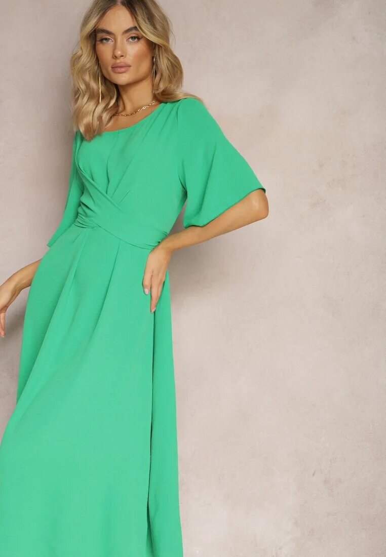 lily rose Rochie Maxi Cloche Verde închis cu Mânecă largă și Elastic în Talie Sador