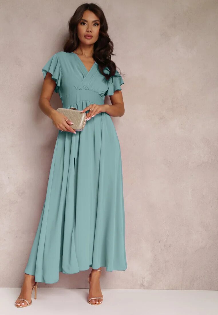 lily rose Rochie Mentă Cloș cu Fentă și Decolteu Petrecut Jozlyn