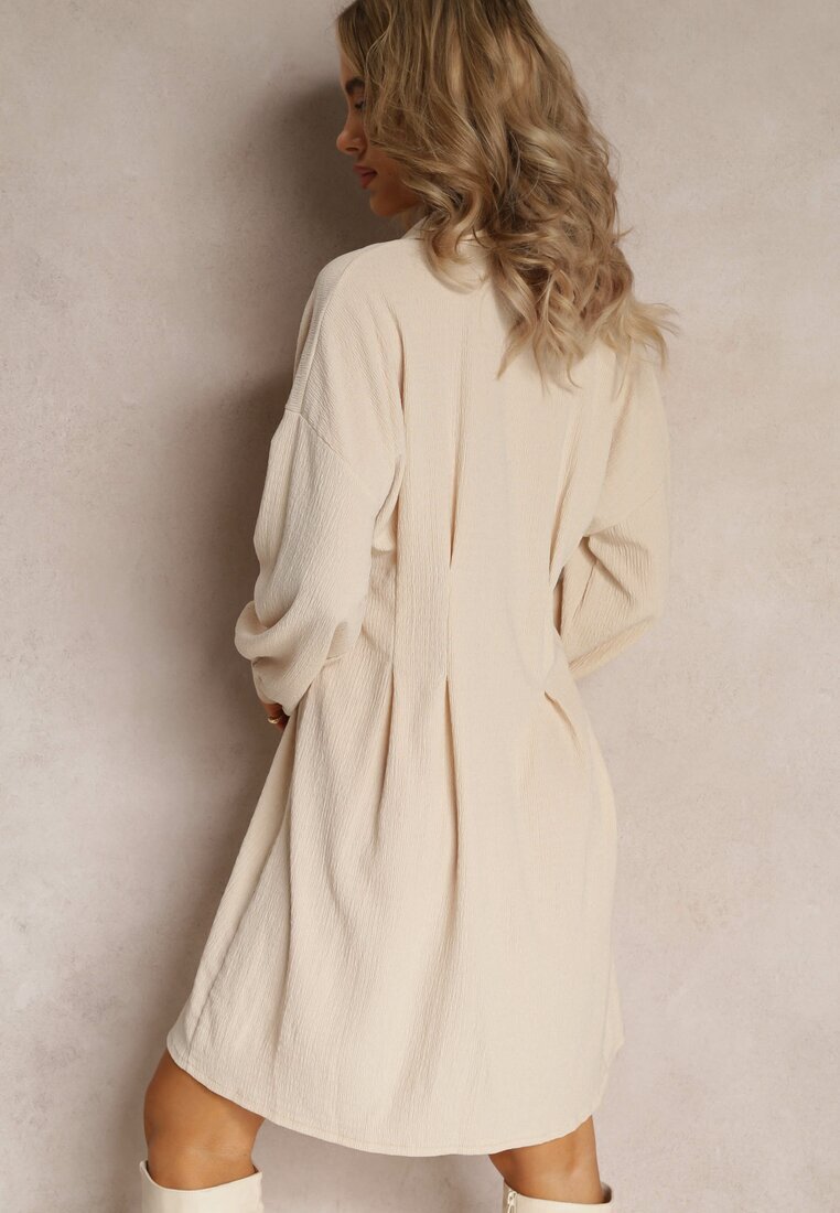 lily rose Rochie Mini Cămășă Bej cu Pliuri Cambrate Vilette