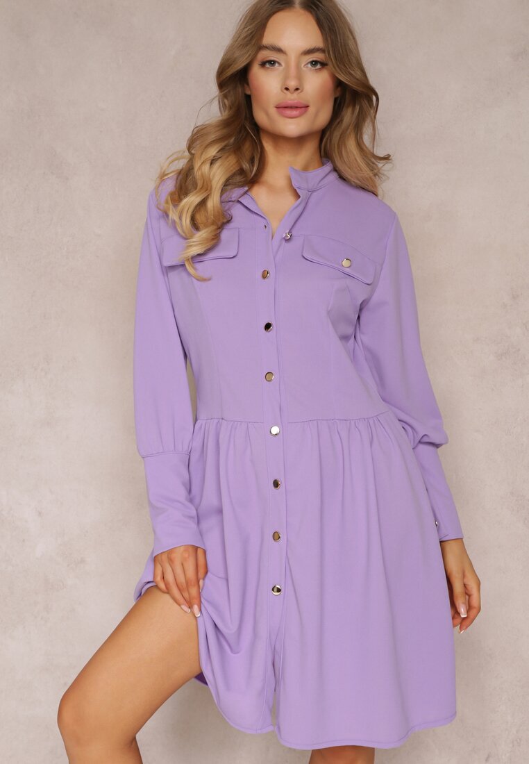 lily rose Rochie Mini Mov cu Guler și Clapete Decorative Zylana