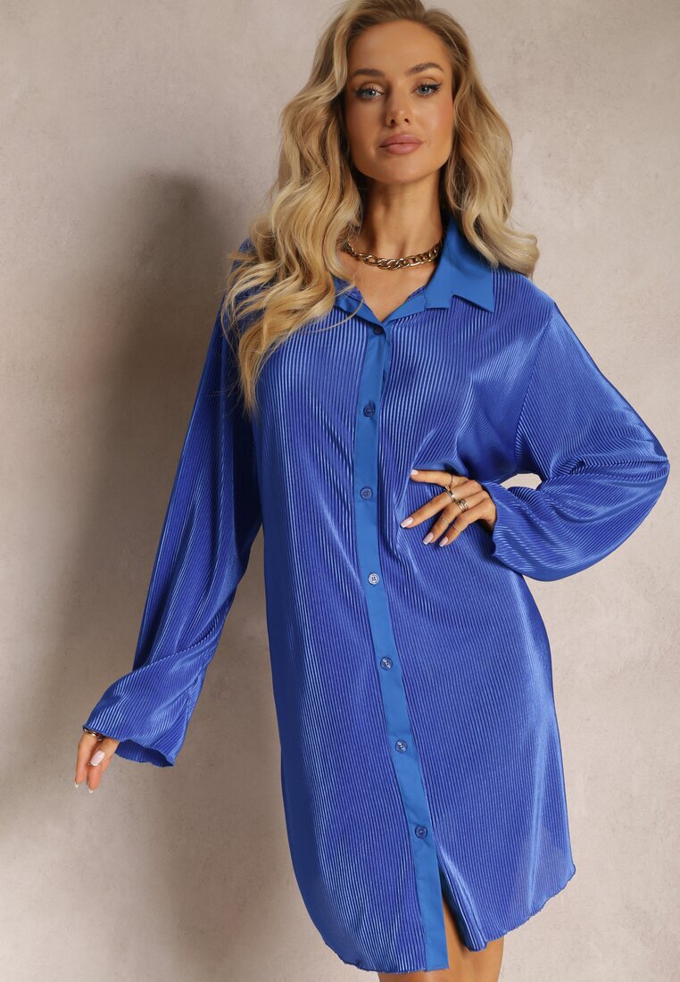 lily rose Rochie mini tip cămașă bleu marin decorată cu pliuri Culven