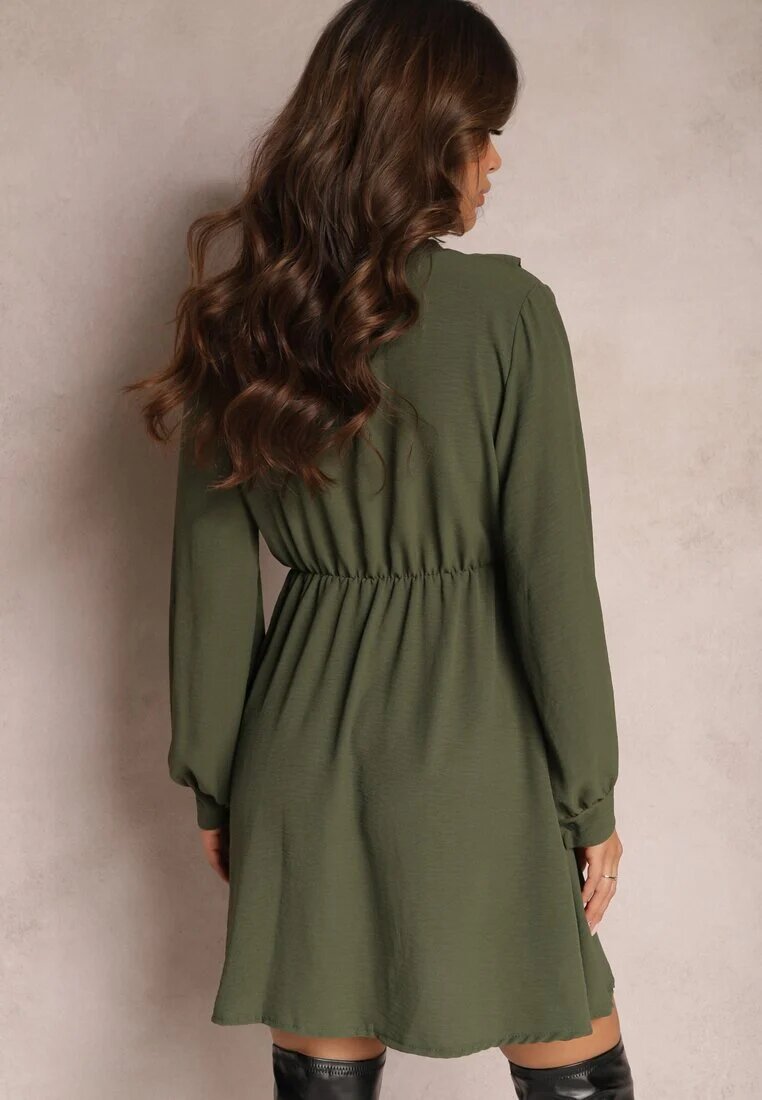 lily rose Rochie Mini Verde cu Croială Cloș cu Volane și Elastic în Talie Beranzze