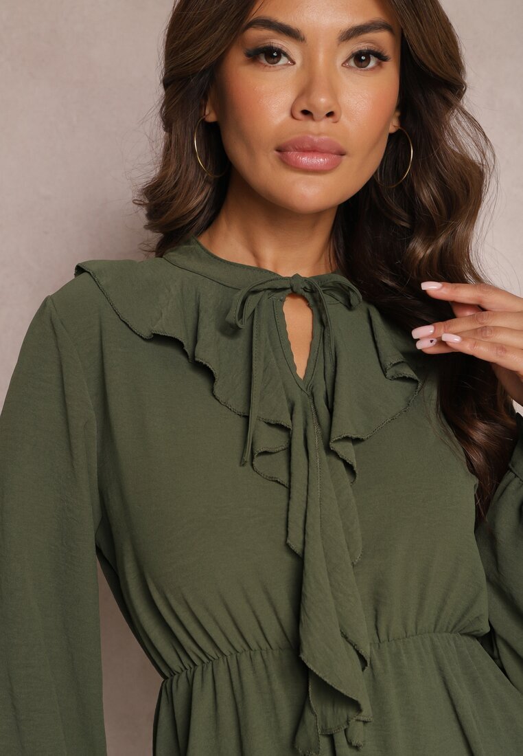 lily rose Rochie Mini Verde cu Croială Cloș cu Volane și Elastic în Talie Beranzze