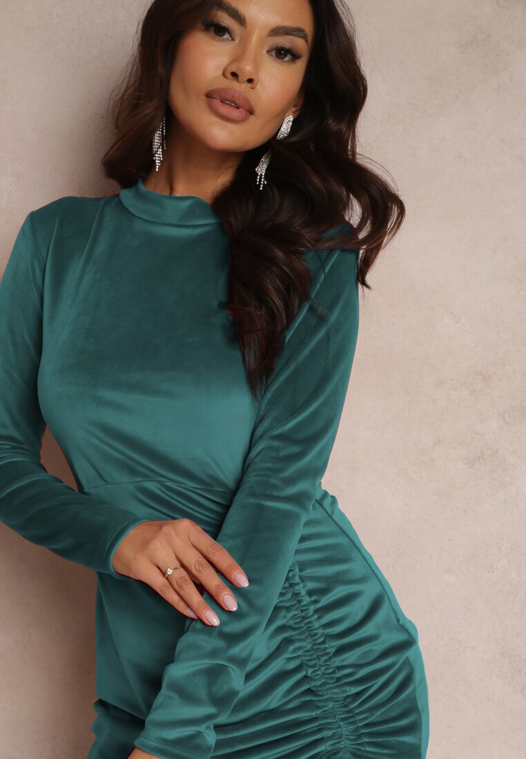 lily rose Rochie mini verde închis din velur cu șnur și încrețituri la tiv Ceke