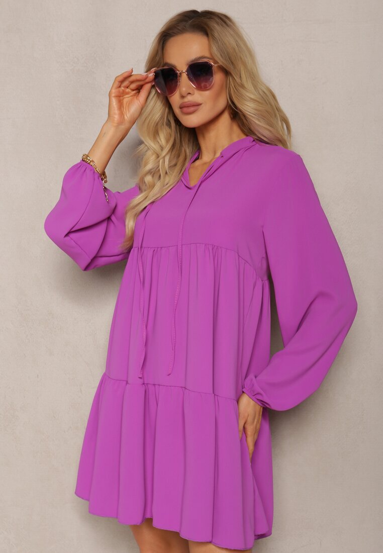 lily rose Rochie Mov cu croi evazat cu volan și decolteu rotund Vasaia