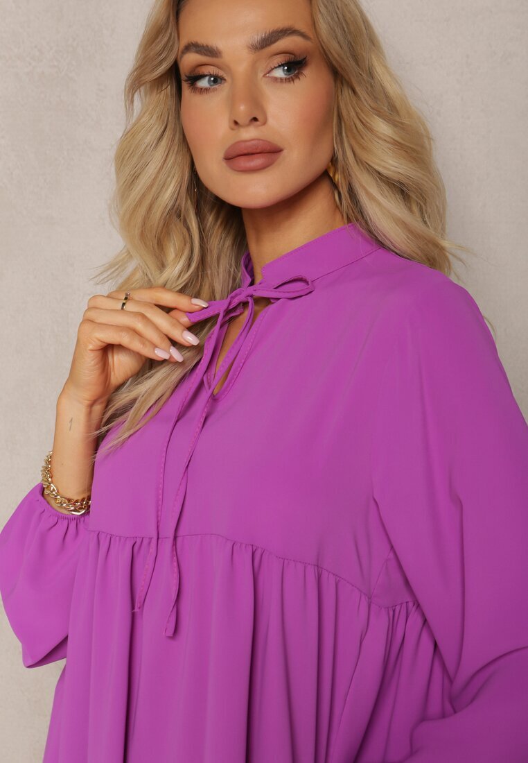 lily rose Rochie Mov cu croi evazat cu volan și decolteu rotund Vasaia