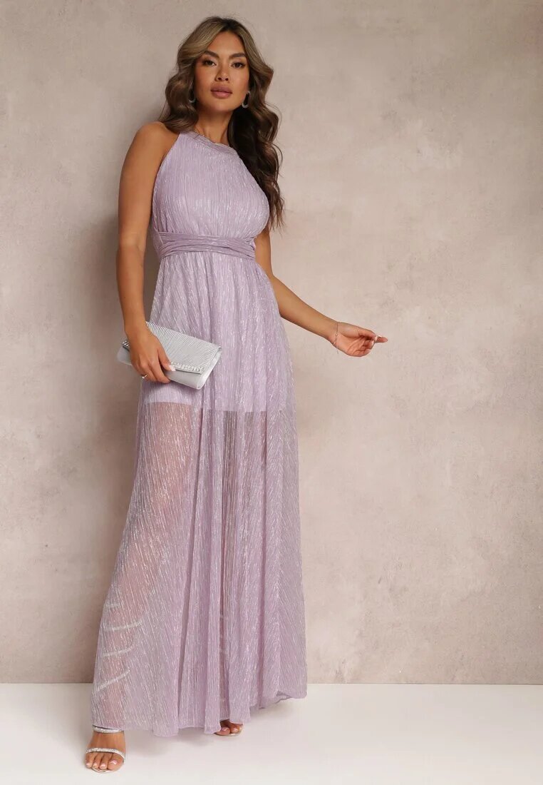 lily rose Rochie Mov cu Decolteu Halter Fir Strălucitor și Elastic în Talie Ketura