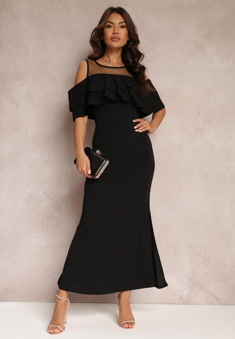 lily rose Rochie Neagră Cintrată cu Volan Lariphelia