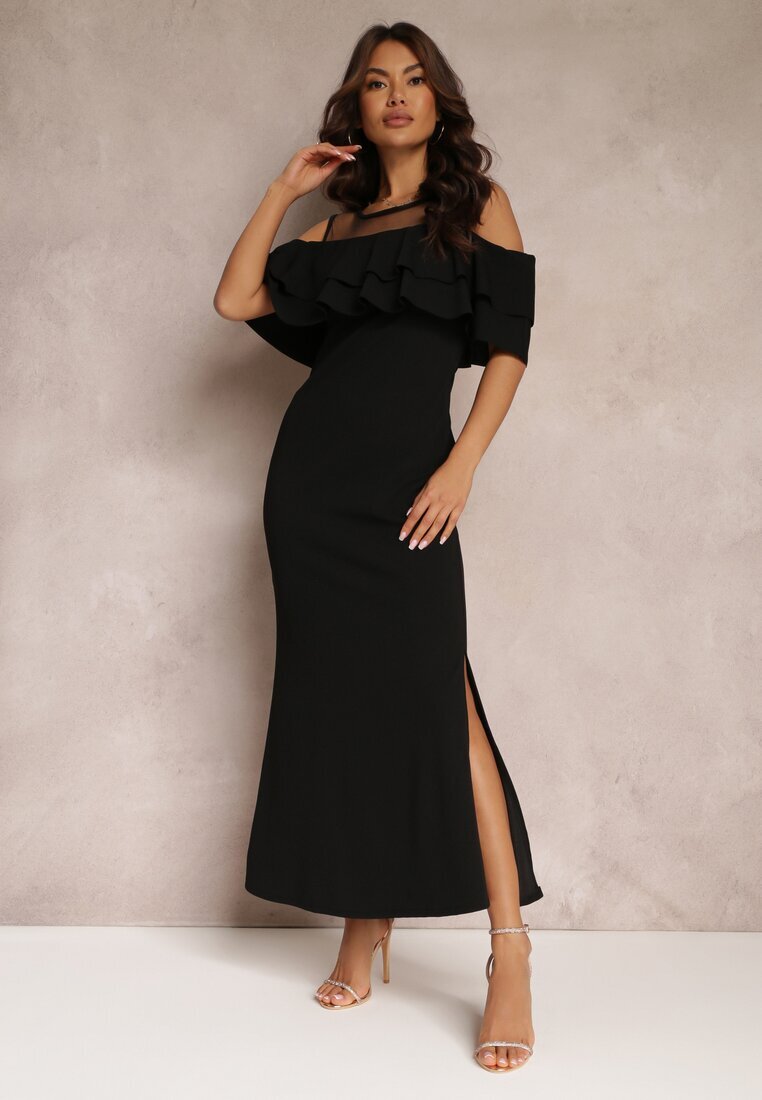 lily rose Rochie Neagră Cintrată cu Volan Lariphelia