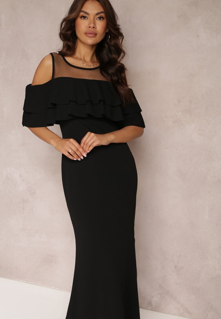 lily rose Rochie Neagră Cintrată cu Volan Lariphelia