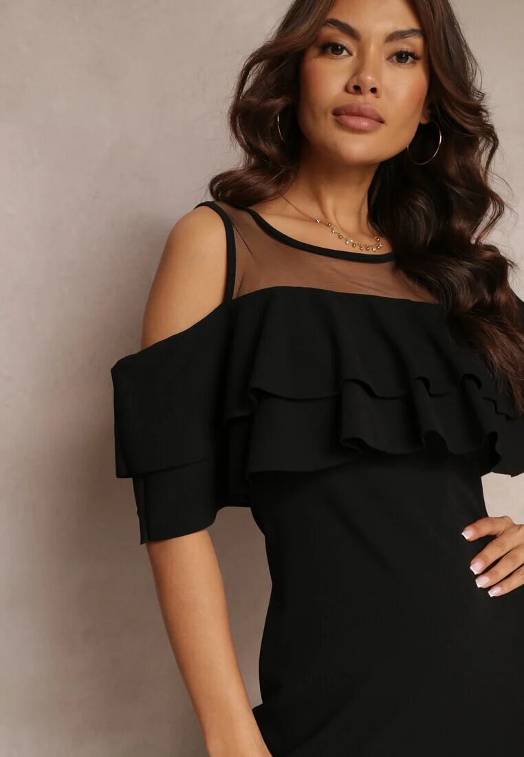 lily rose Rochie Neagră Cintrată cu Volan Lariphelia