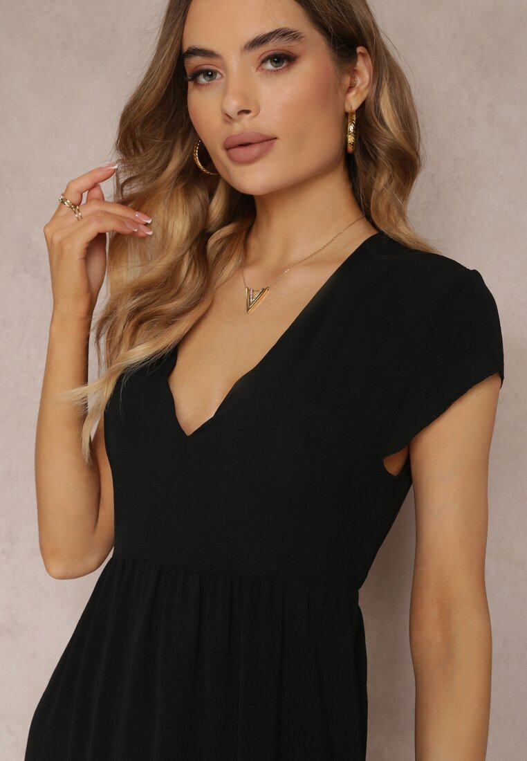 lily rose Rochie Neagră cu Decolteu Triunghiular și Volan Callandia