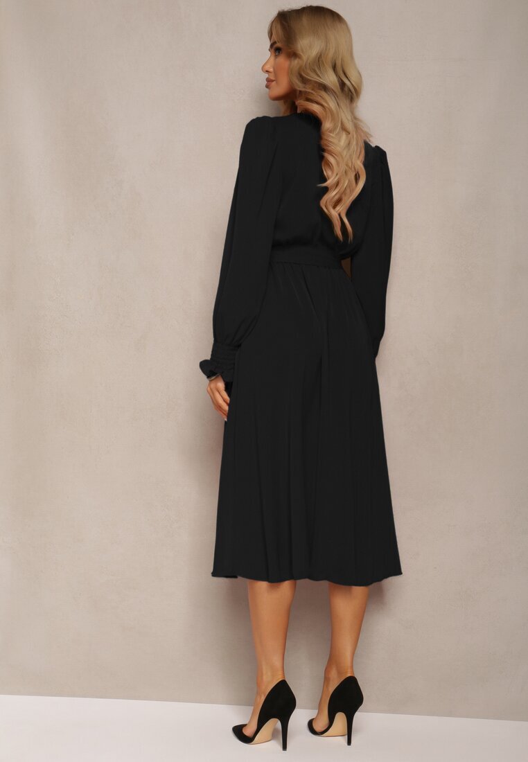 lily rose Rochie Neagră cu mânecă bufantă și curea legată Corrine