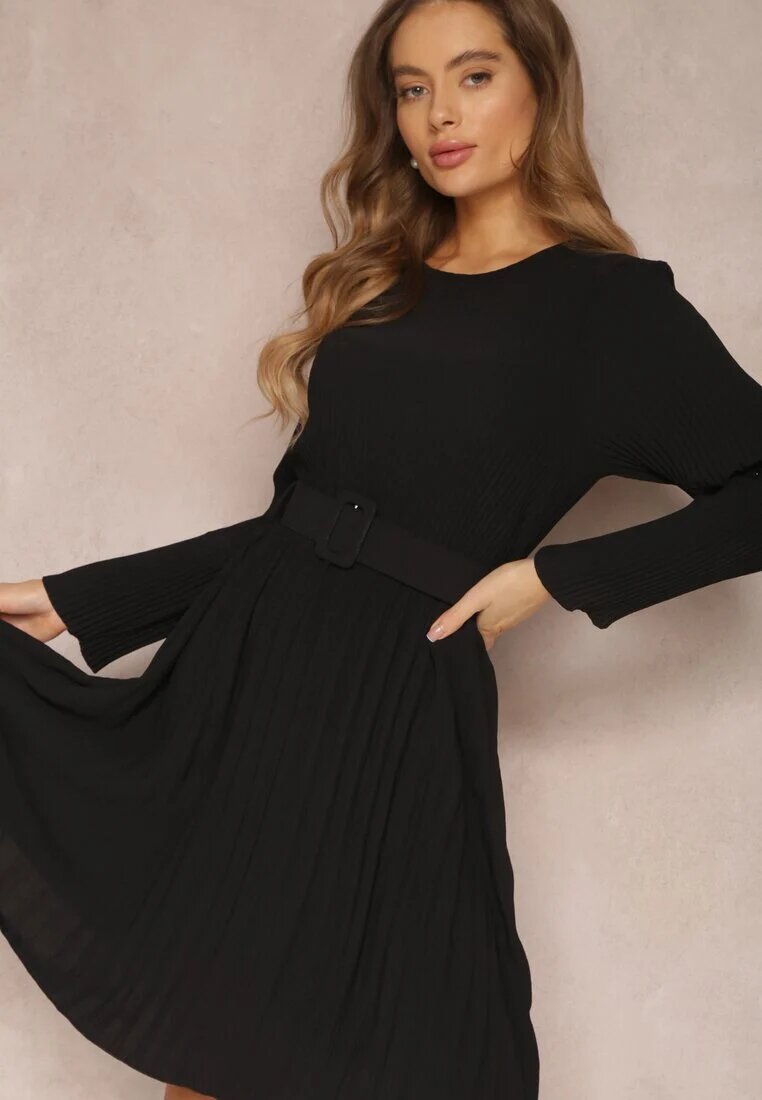 lily rose Rochie Neagră Plisată cu Centură Phile
