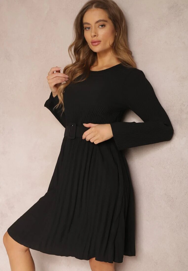 lily rose Rochie Neagră Plisată cu Centură Phile