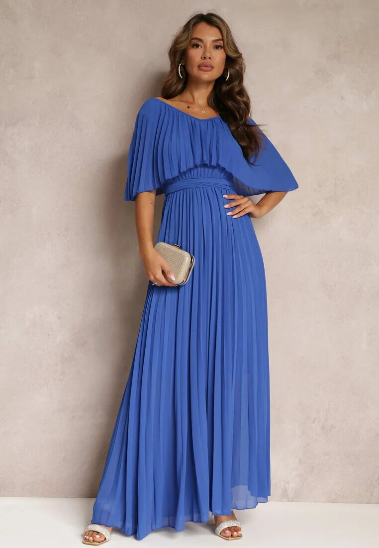 lily rose Rochie Plisată Bleumarin cu elastic în talie cu volan la decolteu Drenia