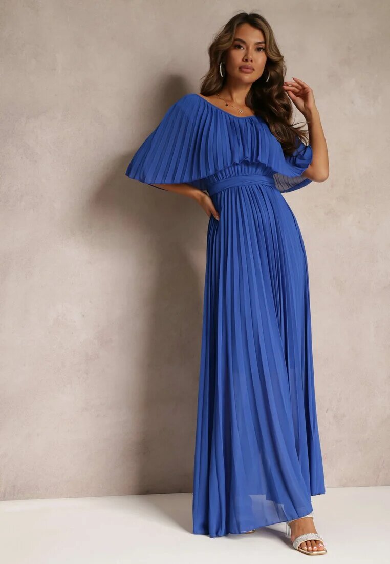 lily rose Rochie Plisată Bleumarin cu elastic în talie cu volan la decolteu Drenia