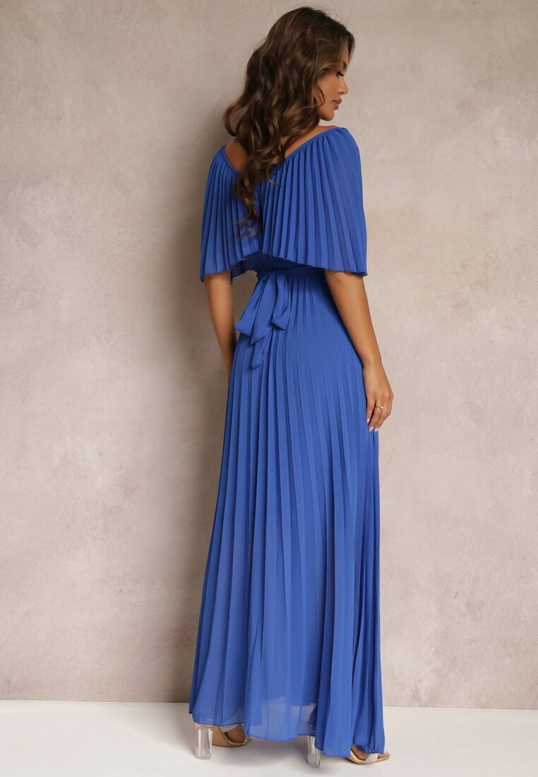 lily rose Rochie Plisată Bleumarin cu elastic în talie cu volan la decolteu Drenia