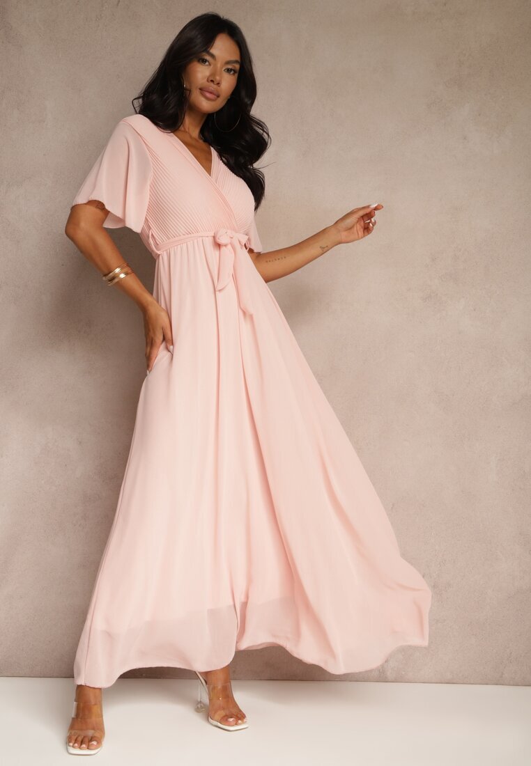 lily rose Rochie Plisată Roz deschis cu Decolteu petrecut și Elastic în talie Dimitris