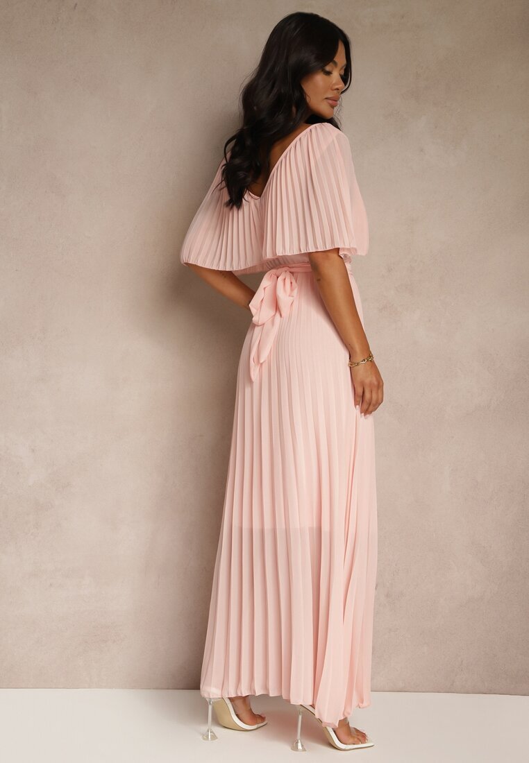 lily rose Rochie Plisată Roz deschis cu elastic în talie cu volan la decolteu Drenia