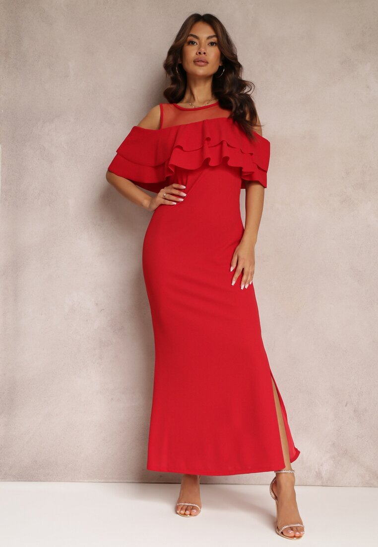 lily rose Rochie Roșie Cambrată cu Volănaș Lariphelia