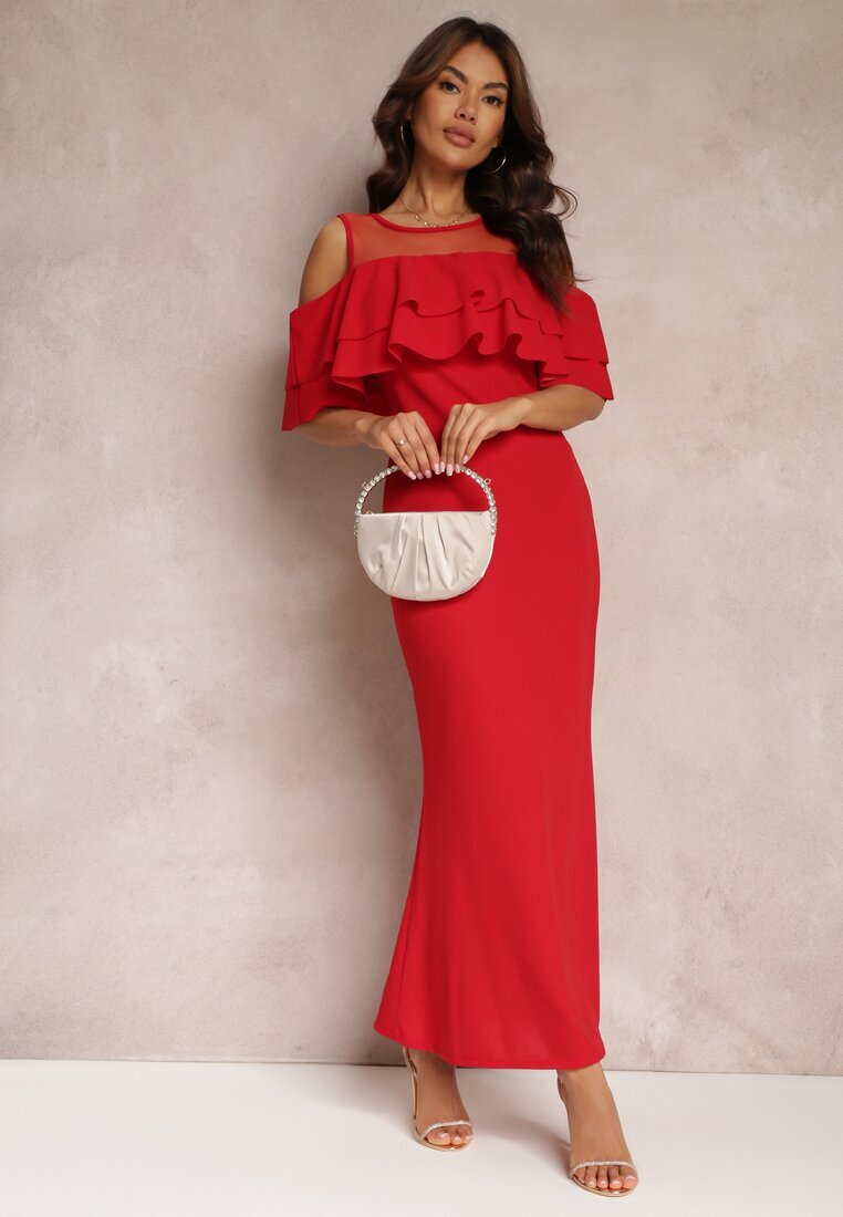 lily rose Rochie Roșie Cambrată cu Volănaș Lariphelia