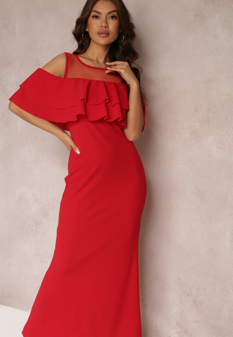 lily rose Rochie Roșie Cambrată cu Volănaș Lariphelia