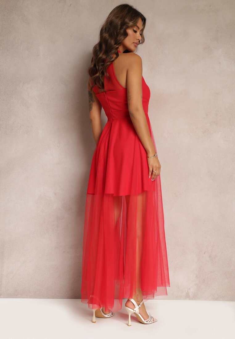 lily rose Rochie Roșie Maxi evazată cu tul lung și strasuri decorative Amorah