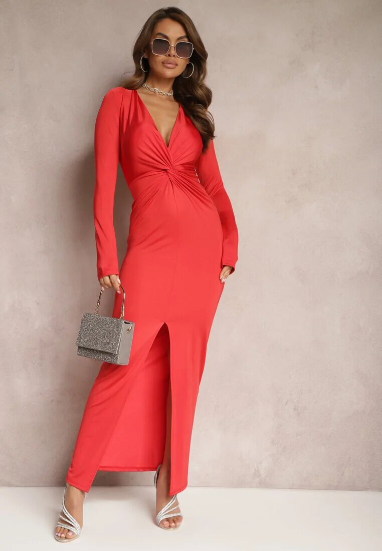 lily rose Rochie Roșie Mulată De Cocktail Drapată și cu Fentă Adâncă Chisti