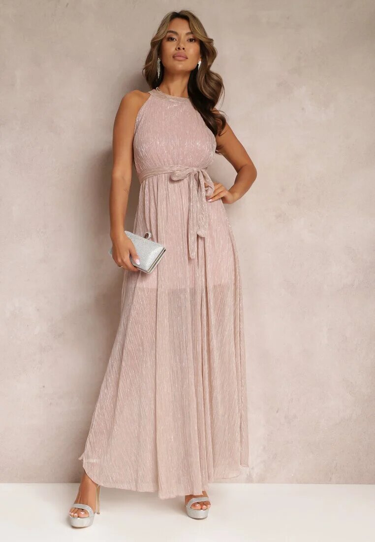 lily rose Rochie Roz cu decolteu halter fir strălucitor și elastic în talie Ketura