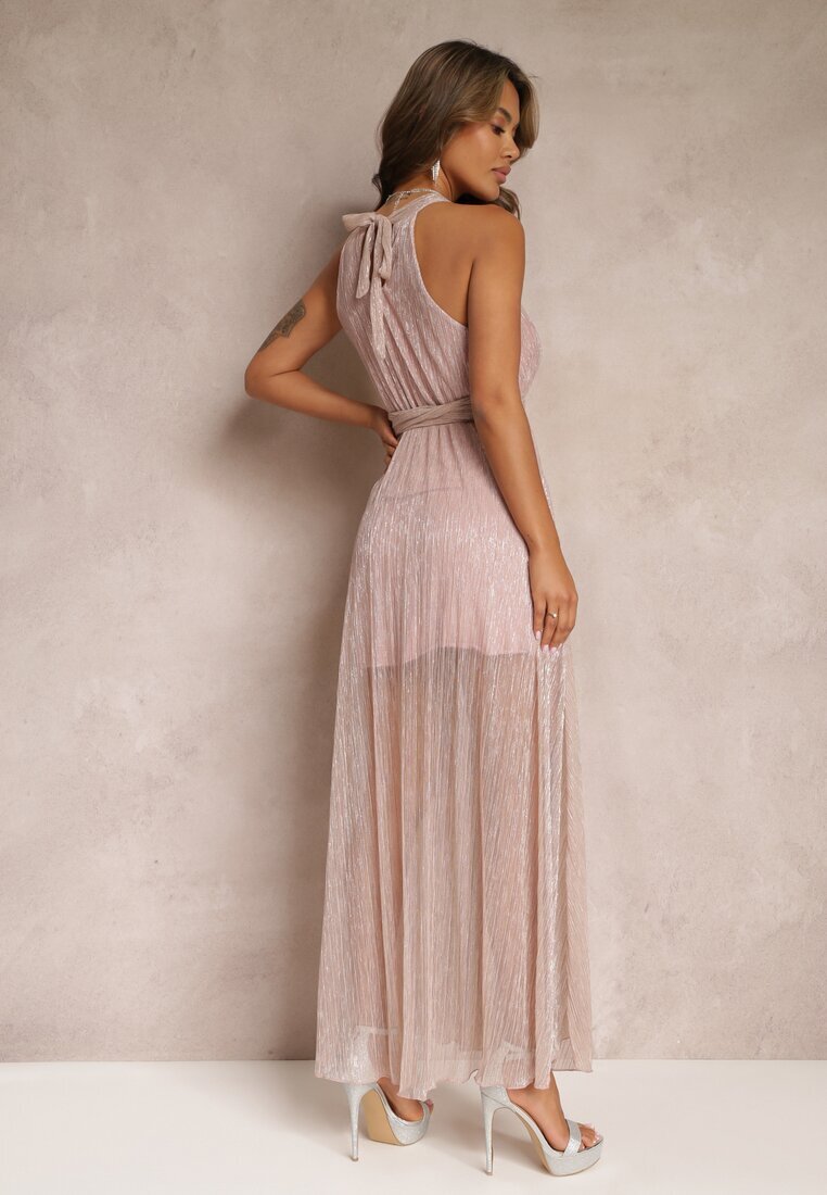 lily rose Rochie Roz cu decolteu halter fir strălucitor și elastic în talie Ketura