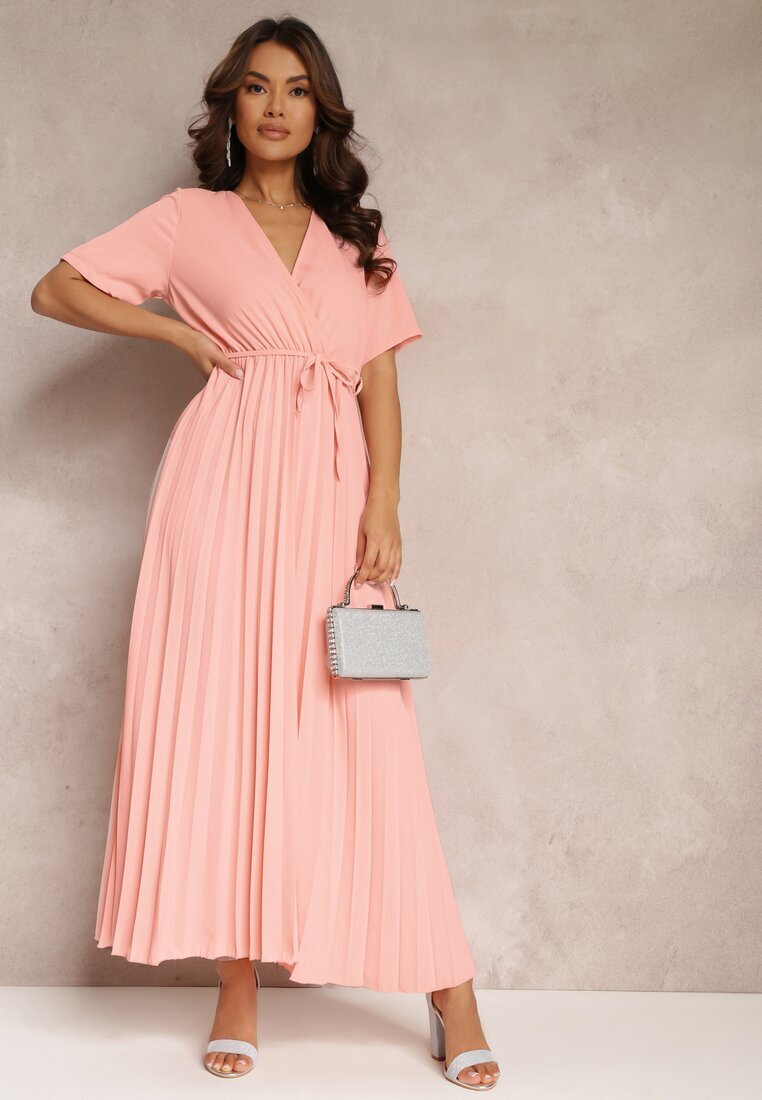 lily rose Rochie Roz Evazată Plisată cu Cordon Legat Eilemona