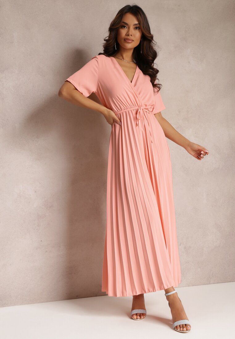 lily rose Rochie Roz Evazată Plisată cu Cordon Legat Eilemona