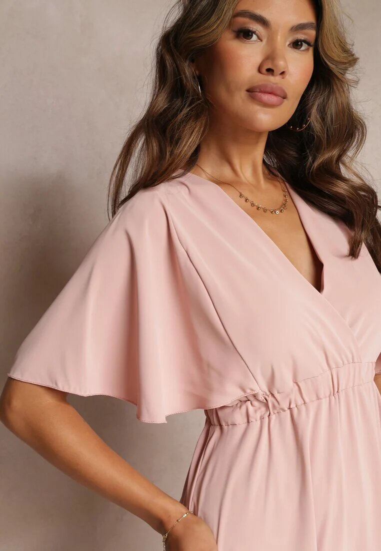 lily rose Rochie Roz Închis cu Elastic în Talie cu Mânecă Scurtă și Decolteu Petrecut Kelila