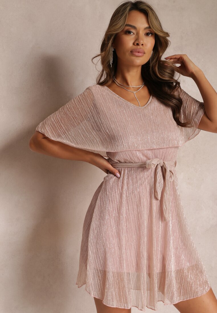 lily rose Rochie roz Mini cu Fir Metalic și Elastic în Talie Eullas
